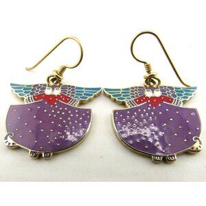Laurel Burch ANGELICAT Earring Cloisonne Dangle French Ear Wires Vintage Jewelry